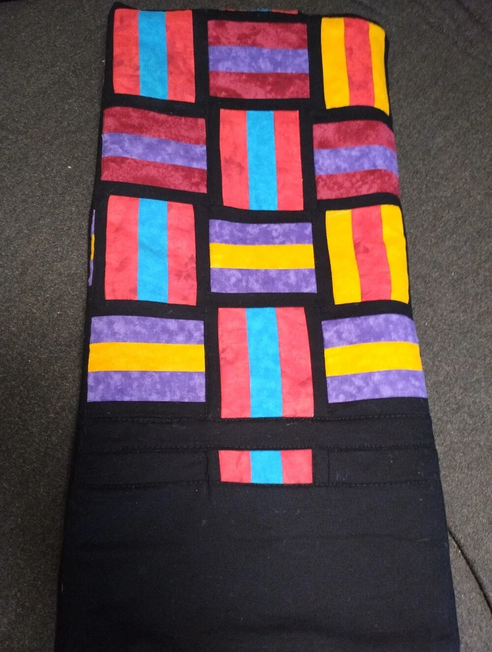 Quilt Handmade Stunning Colorful Squares Set On Black Approximately 49x50 New